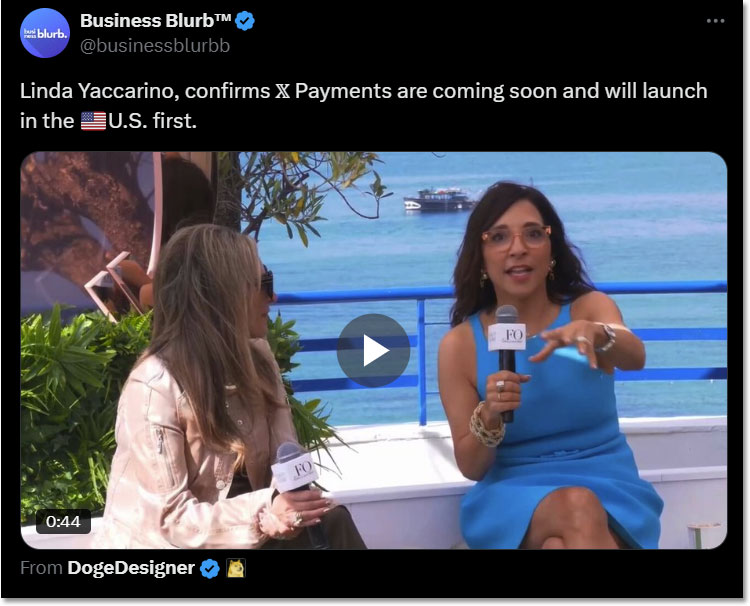 Linda Yaccarino on Business Blurb confirms payments are coming